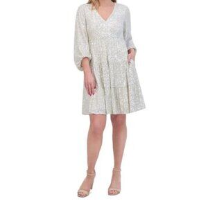 NWT Women's Eliza J Tiered Sequin Raglan Sleeve Dress Sz 16